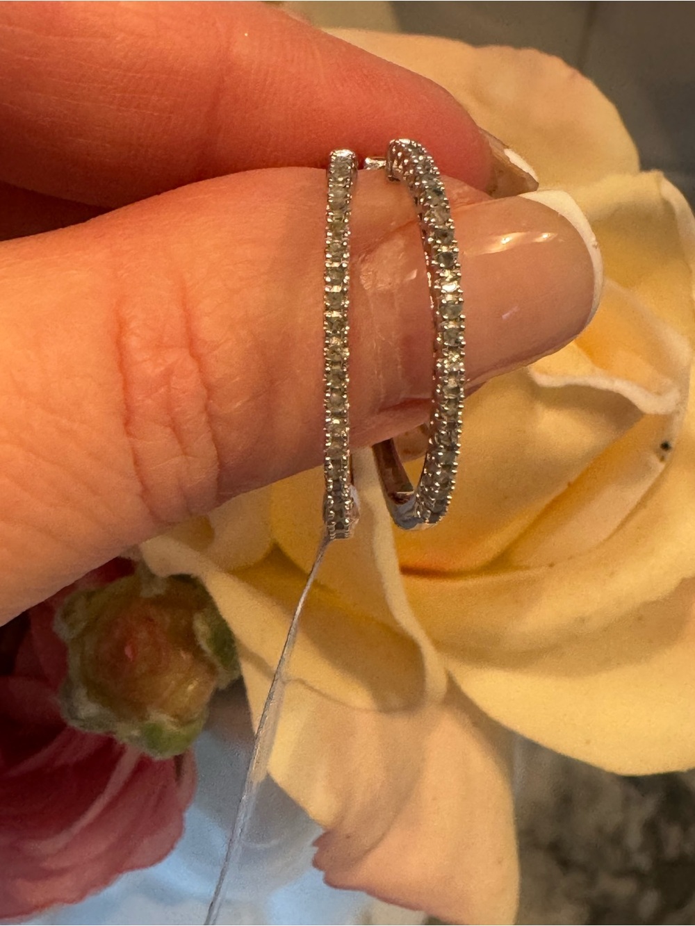Sterling Silver Natural Diamond Pave Hoop Earrings